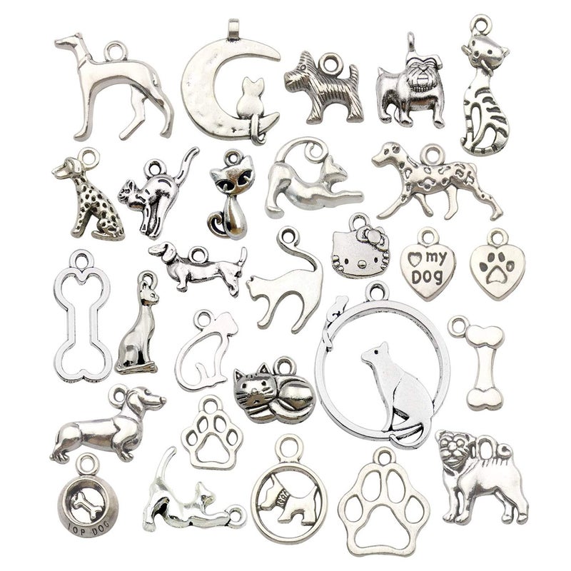 WOCRAFT 100g(80pcs) Craft Supplies Antique Silver Animals Cat Dog Pet Charms Pendants for Crafting, Jewelry Findings Making Accessory for DIY Necklace Bracelet (M293) - Image 1